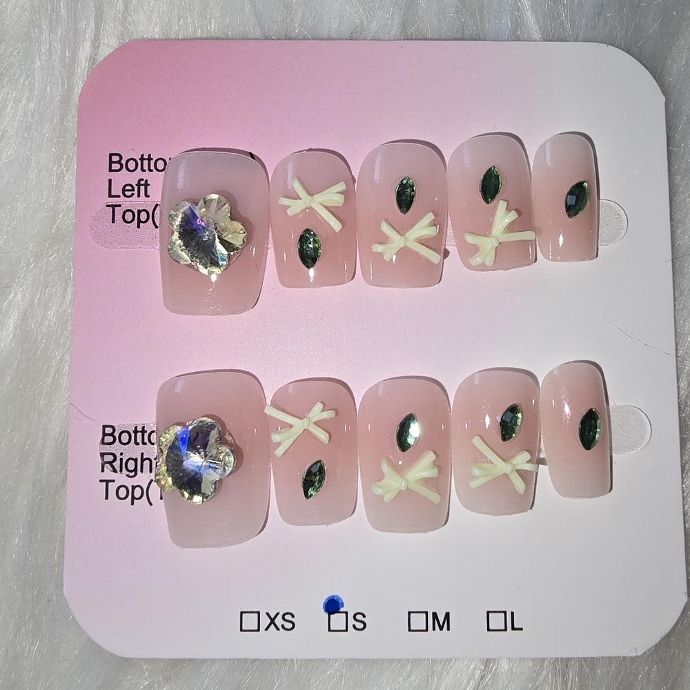 Handmade Pink And Green Fairy Nail Set